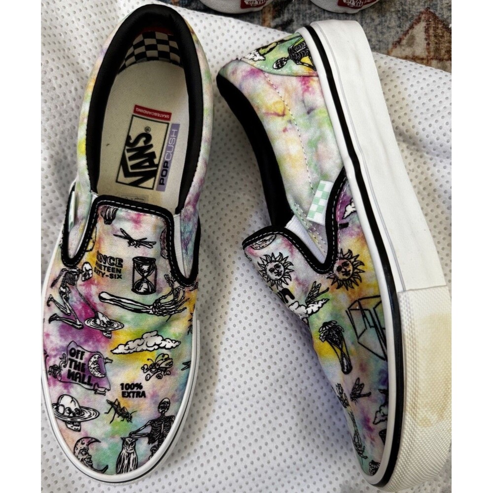 EUC Vans Skate Slip-on Shroom Doom Skeleton M8